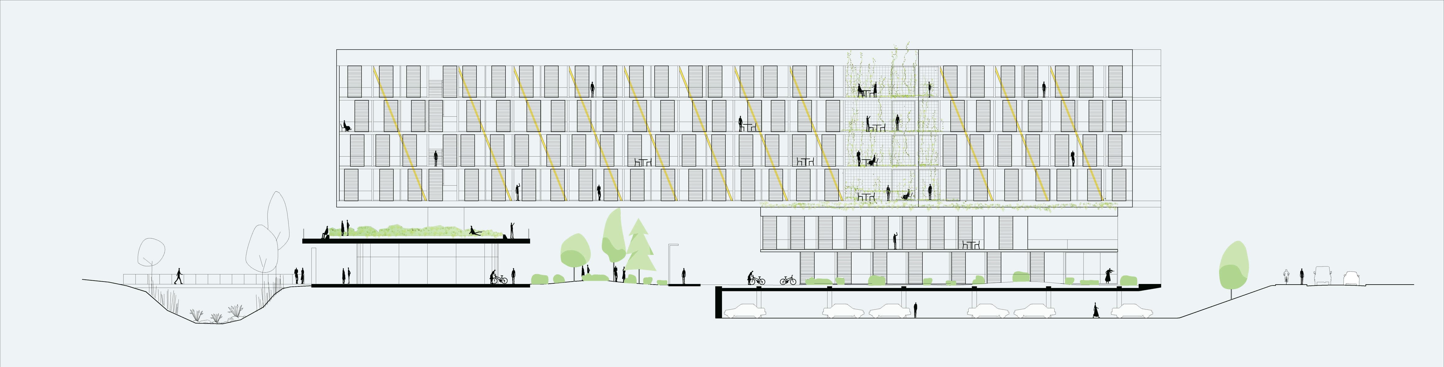 Section drawing, Student Residence of the University of Cyprus (Phase b)