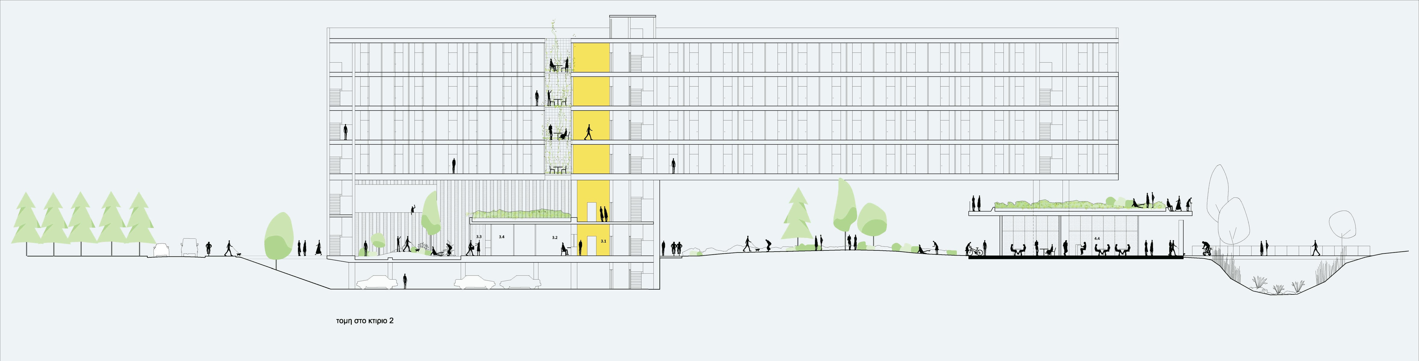 Section drawing, Student Residence of the University of Cyprus (Phase b)